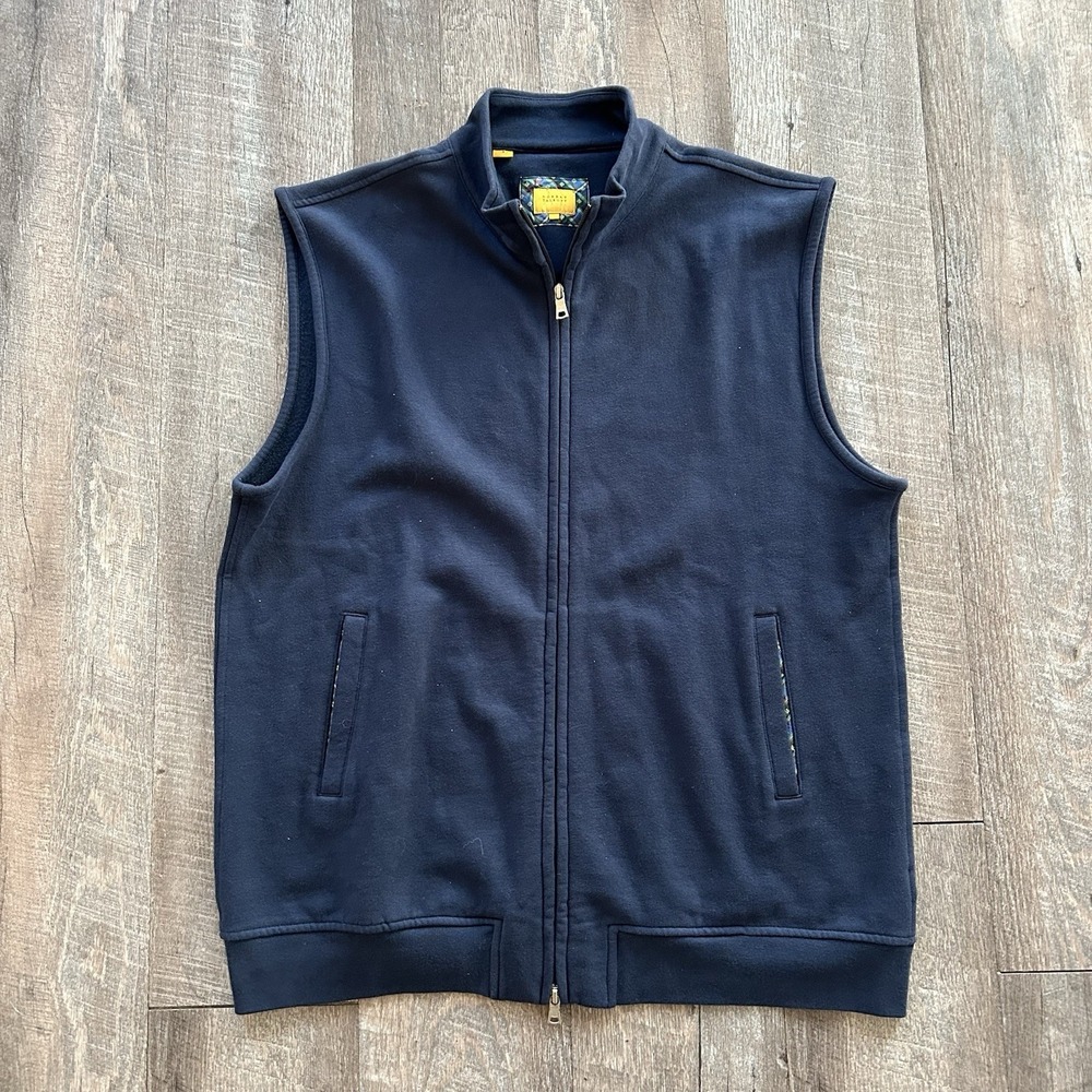 Robert Talbott Mens Navy Blue Full Zip Sleeveless Sweater Vest 2XL Jacket